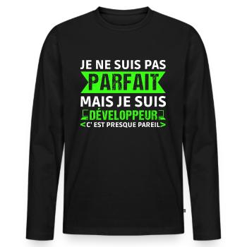 Humour Geek Cadeau Développeur Codeur Programmeur - T-shirt manches longues Premium bio Homme - noir - Devant - Nico (187cm)