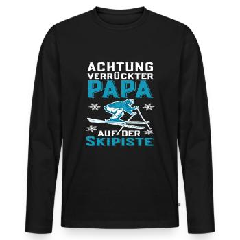 Funny Ski Papa Skier Father Skiing Saying - Men's Premium Organic Long Sleeve Shirt - black - Front - Nico (187cm)