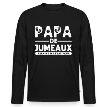 Papa de jumeaux humour père cadeau - T-shirt manches longues Premium bio Homme - noir - Devant - Nico (187cm)