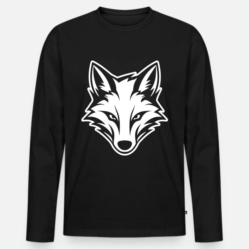 Fuchs Kopf - Männer Premium Bio Langarmshirt - Schwarz