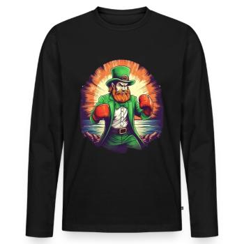 St. Patrick's Day Kleeblatt Boxen - Männer Premium Bio Langarmshirt - Schwarz - Vorne - Nico (187cm)