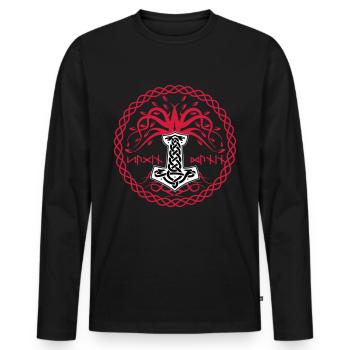 Hammer Mjolnir mit Hugin and Munin - Männer Premium Bio Langarmshirt - Schwarz - Vorne - Nico (187cm)
