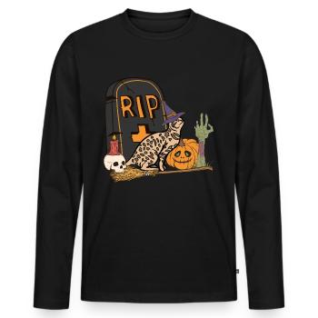 Mignon et effrayant Ocicat Chat d’Halloween - T-shirt manches longues Premium bio Homme - noir - Devant - Nico (187cm)