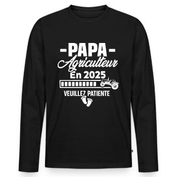 2025 Papa Agriculteur Agriculture Bébé Naissance - T-shirt manches longues Premium bio Homme - noir - Devant - Nico (187cm)