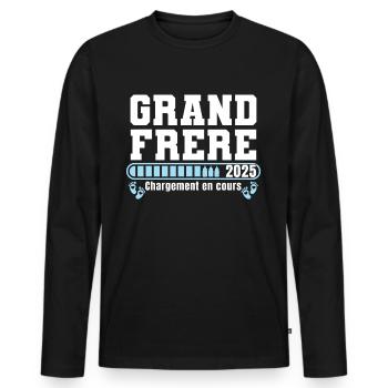Grand Frère 2025 Cadeau Annonce Naissance Bébé - T-shirt manches longues Premium bio Homme - noir - Devant - Nico (187cm)