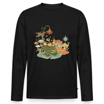 Cottagecore with frog, mushrooms and hummingbird - Men's Premium Organic Long Sleeve Shirt - black - Front - Nico (187cm)