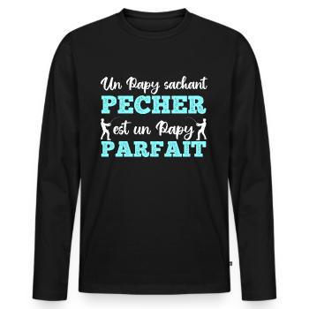 Un papy sachant pêcher cadeau grand-père pêcheur - T-shirt manches longues Premium bio Homme - noir - Devant - Nico (187cm)