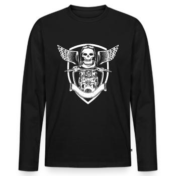 BIKER MOTORCYCLE HOBBY GIFT BIKE RIDE ROAD - Men's Premium Organic Long Sleeve Shirt - black - Front - Nico (187cm)