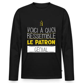Patron - Cadeau - Drôle - Métier - Génial - Boss - T-shirt manches longues Premium bio Homme - noir - Devant - Nico (187cm)