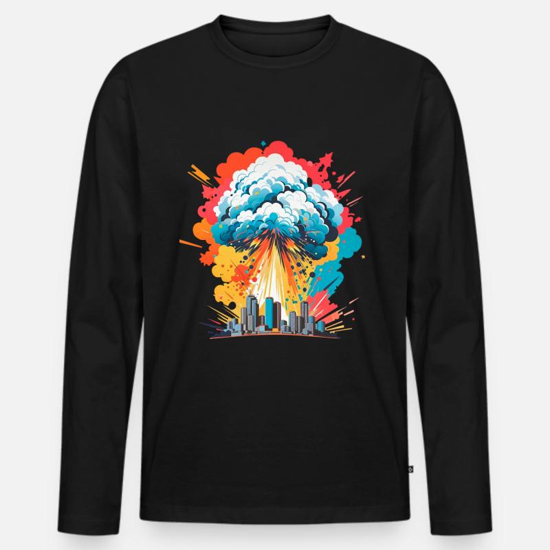 Nukleare Explosion Pilzwolke - Männer Premium Bio Langarmshirt - Schwarz