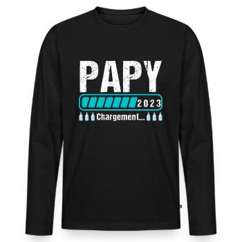Papy en 2023 annonce naissance cadeau grand-père - T-shirt manches longues Premium bio Homme - noir - Devant - Nico (187cm)