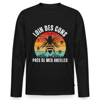Loin des cons près de mes abeilles apiculteur - T-shirt manches longues Premium bio Homme - noir - Devant - Nico (187cm)