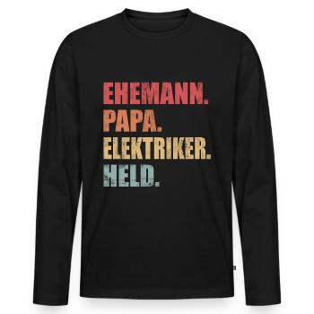 Ehemann Papa Elektriker Held Vatertag Vintage - Männer Premium Bio Langarmshirt - Schwarz - Vorne - Nico (187cm)