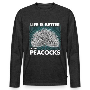 peacock - Men's Premium Organic Long Sleeve Shirt - heather anthracite - Front - Nico (187cm)