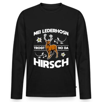 Mei Lederhosn Trogt No Da Hirsch Wiesn - Männer Premium Bio Langarmshirt - Schwarz - Vorne - Nico (187cm)