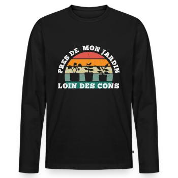 Jardinage près de mon jardin humour cadeau vintage - T-shirt manches longues Premium bio Homme - noir - Devant - Nico (187cm)