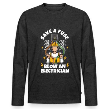Save a Fuse Blow an Electrician - Men's Premium Organic Long Sleeve Shirt - heather anthracite - Front - Nico (187cm)