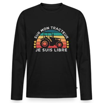 Sur mon tracteur je suis libre cadeau agriculteur - T-shirt manches longues Premium bio Homme - noir - Devant - Nico (187cm)