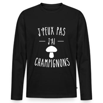 j'peux pas j'ai champignon foret - T-shirt manches longues Premium bio Homme - noir - Devant - Nico (187cm)