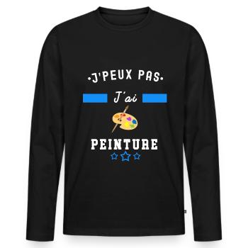 je peux pas j'ai peinture palette pinceau - T-shirt manches longues Premium bio Homme - noir - Devant - Nico (187cm)