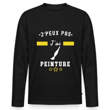je peux pas j'ai peinture pinceau humour - T-shirt manches longues Premium bio Homme - noir - Devant - Nico (187cm)
