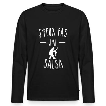 j peux pas j'ai salsa - T-shirt manches longues Premium bio Homme - noir - Devant - Nico (187cm)
