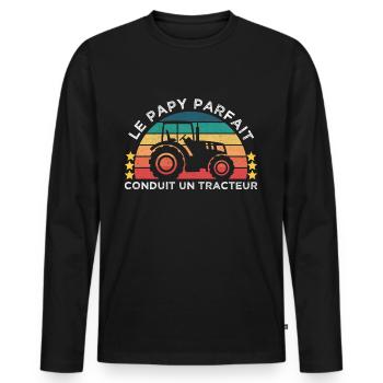 Le papy parfait conduit un tracteur cadeau vintage - T-shirt manches longues Premium bio Homme - noir - Devant - Nico (187cm)
