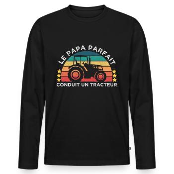 Le papa parfait conduit un tracteur cadeau vintage - T-shirt manches longues Premium bio Homme - noir - Devant - Nico (187cm)