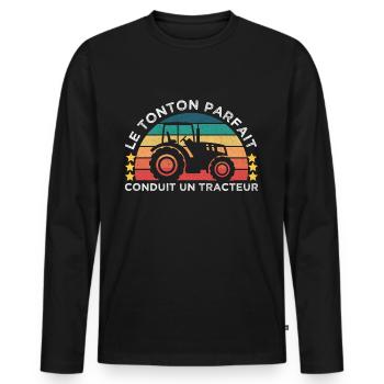 Le tonton parfait conduit un tracteur cadeau rétro - T-shirt manches longues Premium bio Homme - noir - Devant - Nico (187cm)