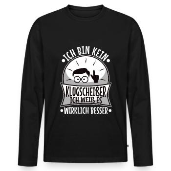 Bin kein Klugscheißer ich weiß es wirklich besser - Männer Premium Bio Langarmshirt - Schwarz - Vorne - Nico (187cm)
