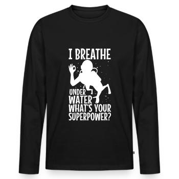 Ibreathe underwater, what's your superpower - Männer Premium Bio Langarmshirt - Schwarz - Vorne - Nico (187cm)