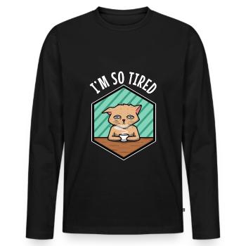 Le chat fatigué boit du café - Je suis si fatigué - T-shirt manches longues Premium bio Homme - noir - Devant - Nico (187cm)