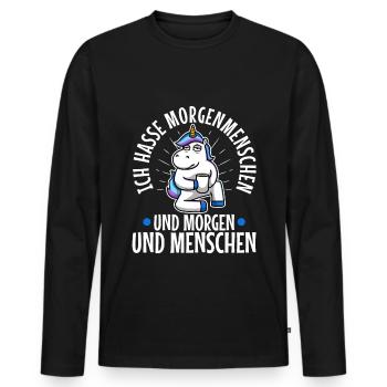 Ich hasse Morgenmenschen - Männer Premium Bio Langarmshirt - Schwarz - Vorne - Nico (187cm)