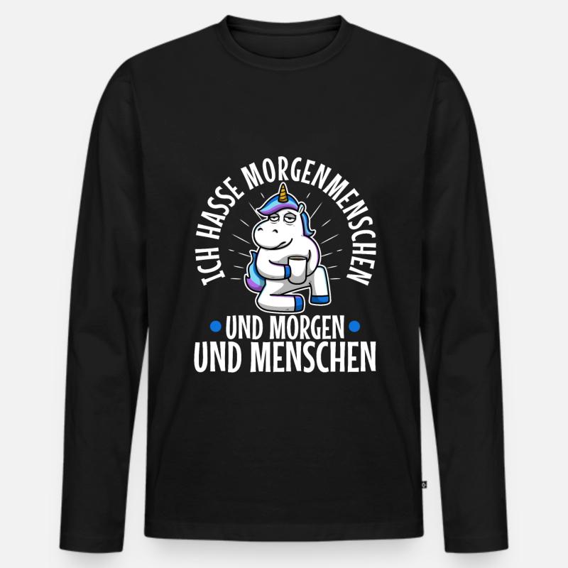 Ich hasse Morgenmenschen - Männer Premium Bio Langarmshirt - Schwarz