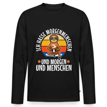 Ich hasse Morgenmenschen Faultier - Männer Premium Bio Langarmshirt - Schwarz - Vorne - Nico (187cm)