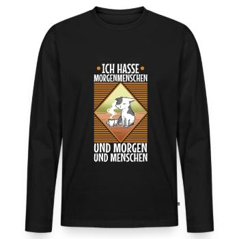 Ich hasse Morgenmenschen - Männer Premium Bio Langarmshirt - Schwarz - Vorne - Nico (187cm)