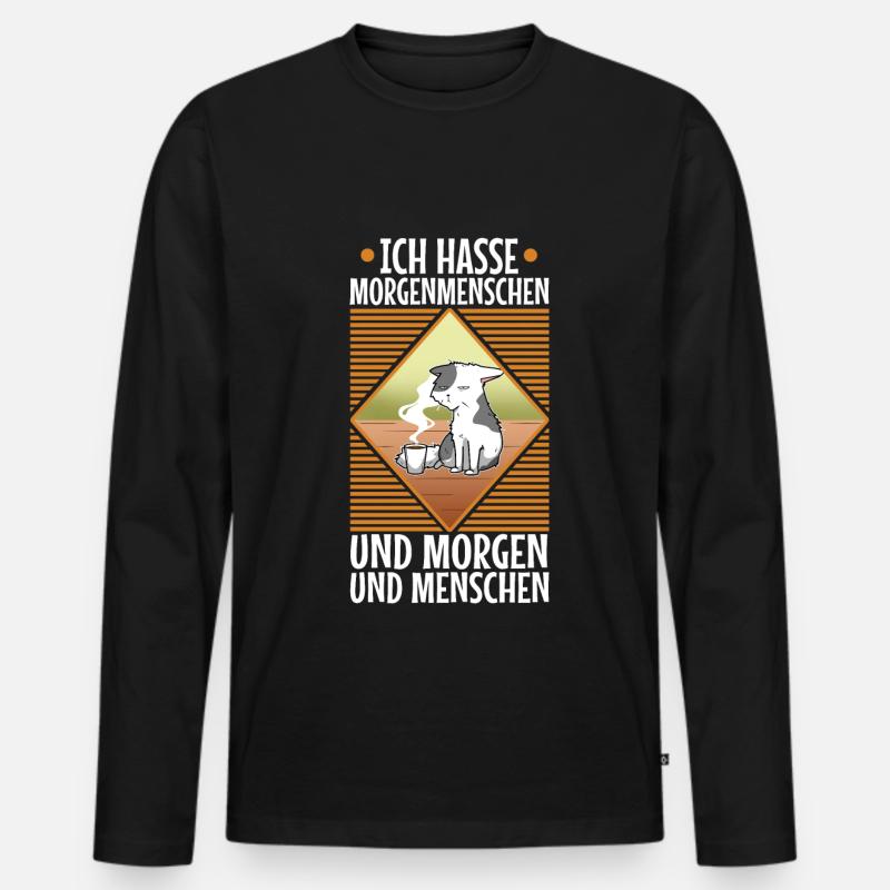Ich hasse Morgenmenschen - Männer Premium Bio Langarmshirt - Schwarz