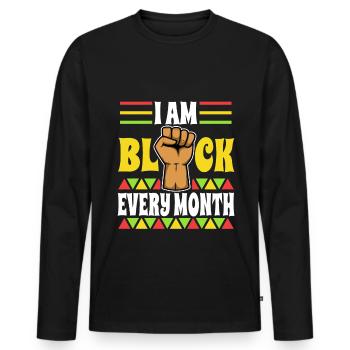 Je suis l’histoire des Noirs et fier de ma culture - T-shirt manches longues Premium bio Homme - noir - Devant - Nico (187cm)