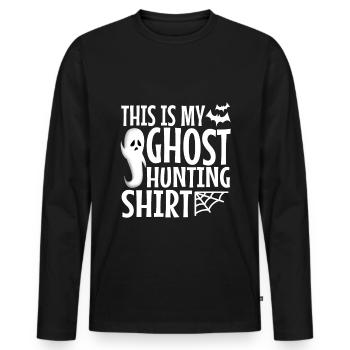 This is my ghost hunting shirt - Männer Premium Bio Langarmshirt - Schwarz - Vorne - Nico (187cm)