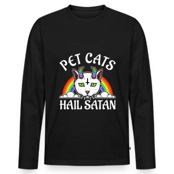 Les chats de compagnie saluent Satan - T-shirt manches longues Premium bio Homme - noir - Devant - Nico (187cm)