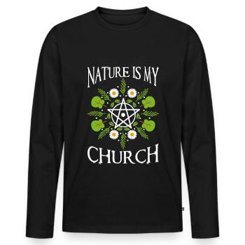 Nature Is My Church - Männer Premium Bio Langarmshirt - Schwarz - Vorne - Nico (187cm)
