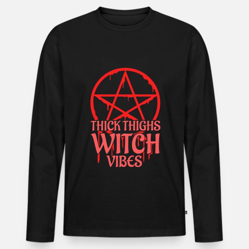 Thick Thighs Witch Vibes - Männer Premium Bio Langarmshirt - Schwarz