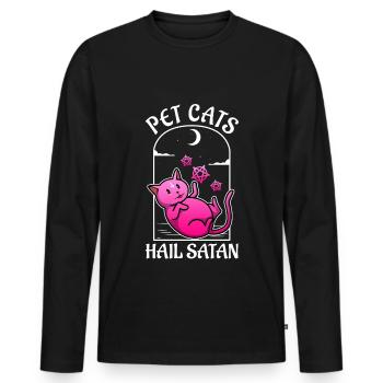 Les chats de compagnie saluent Satan - T-shirt manches longues Premium bio Homme - noir - Devant - Nico (187cm)