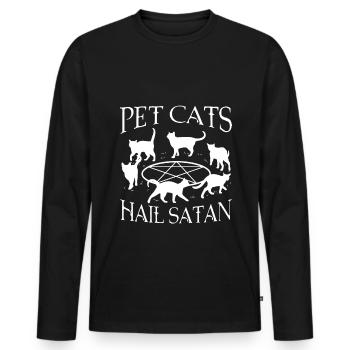 Les chats de compagnie saluent Satan - T-shirt manches longues Premium bio Homme - noir - Devant - Nico (187cm)
