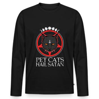 Les chats de compagnie saluent Satan - T-shirt manches longues Premium bio Homme - noir - Devant - Nico (187cm)