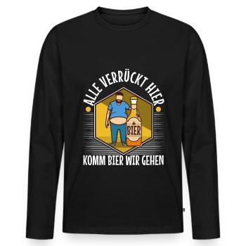 Alle verrückt hier komm Bier wir gehen - Männer Premium Bio Langarmshirt - Schwarz - Vorne - Nico (187cm)