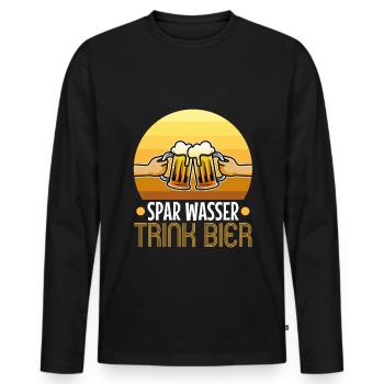 Spar wasser trink Bier - Männer Premium Bio Langarmshirt - Schwarz - Vorne - Nico (187cm)