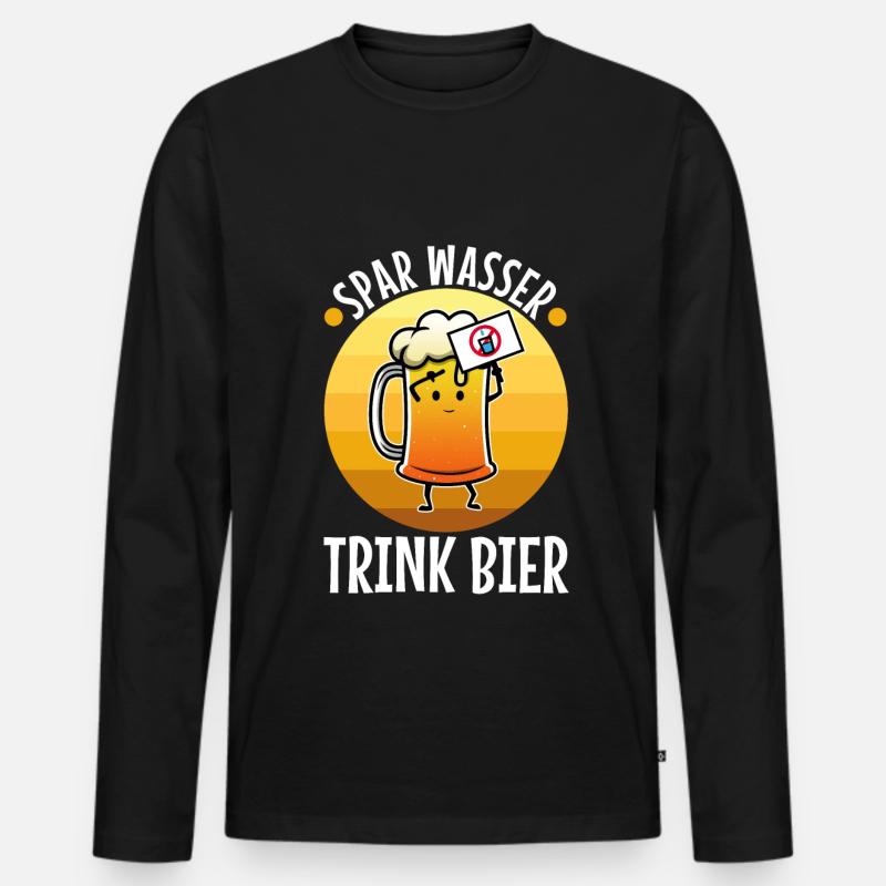 Spar wasser trink Bier - Männer Premium Bio Langarmshirt - Schwarz