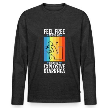Posez-moi des questions sur ma diarrhée explosive - T-shirt manches longues Premium bio Homme - anthracite chiné - Devant - Nico (187cm)