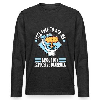Posez-moi des questions sur ma diarrhée explosive - T-shirt manches longues Premium bio Homme - anthracite chiné - Devant - Nico (187cm)